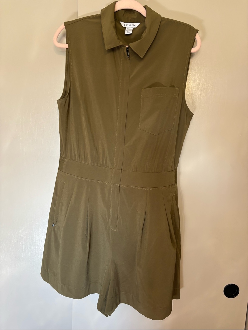 Athleta Olive Green Sleeveless Zip Romper Size 12